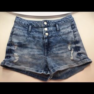 High waist light wash denim shorts
